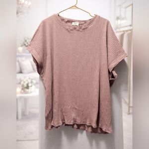 Blumin Large Dusty Pink Ribbed Short Sleeve Top